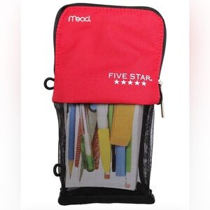 Mead Five Star Stand and Store Pencil Pouch Holder Red Trim School Desk Crafts